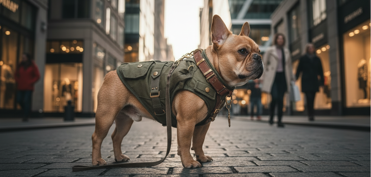Stylish dog in urban setting